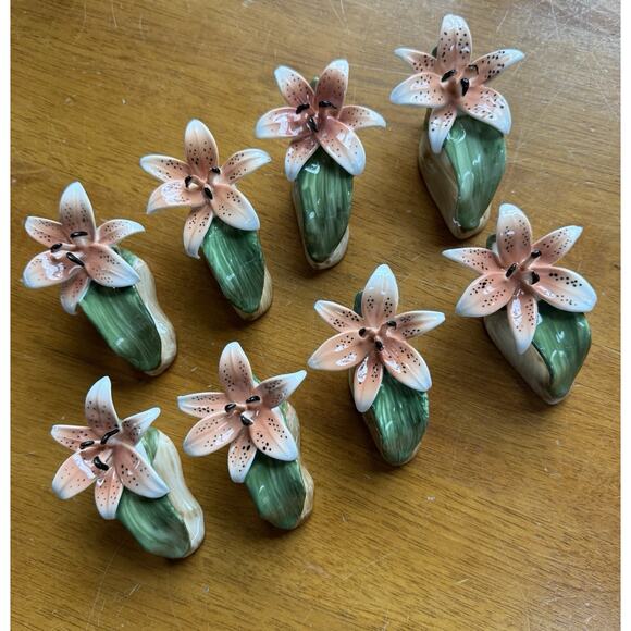 Vintage Bone China 1986 Philippines Pia Lily Napkin Holders Set Of 8 READ - Picture 9 of 9